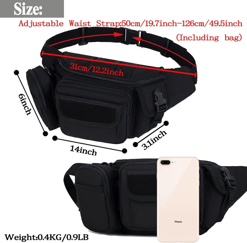 Meprona Tactical Fanny Packs, Military Waist Bag Utility Hip Belt Bags for Hiking Climbing Fishing Cycling Hunting with U.S Patch (Black) - Image 2